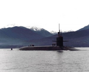 An Ohio-Class Submarine, armed with Trident nuclear missiles
