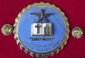 An older symbol of the Chaplain Corps that includes Christian and Jewish symbols.  There are now Buddhist, Hindu, and Muslim symbols as well