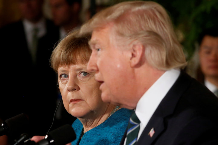 Merkel and Trump hold a joint news conference in the East Room of the White House in Washington